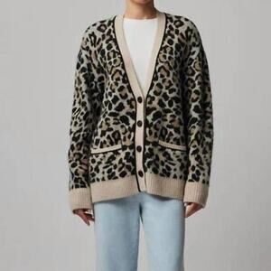 ATM Anthony Thomas Melillo Leopard Jacquard Alpaca Cardigan Large NWT